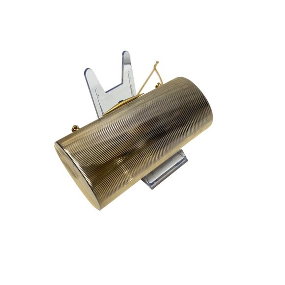 Judith Leiber Vintage Gold Tone Cylinder Clutch Shoulder Bag with Comb - Picture 5 of 12